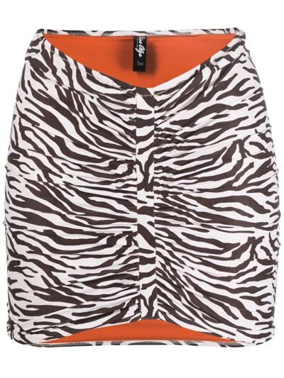 Reina Olga Geraldina Zebra-print Ruched Skirt In Black&white