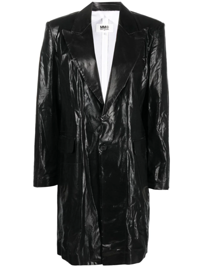 Mm6 Maison Margiela Coated Single-breasted Coat In Black