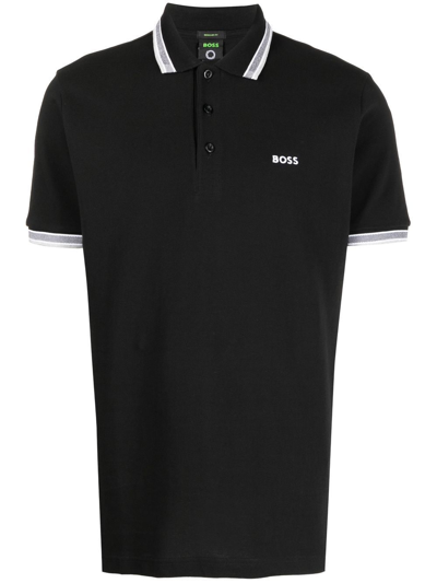 Hugo Boss Embroidered-logo Cotton Polo Shirt In Black