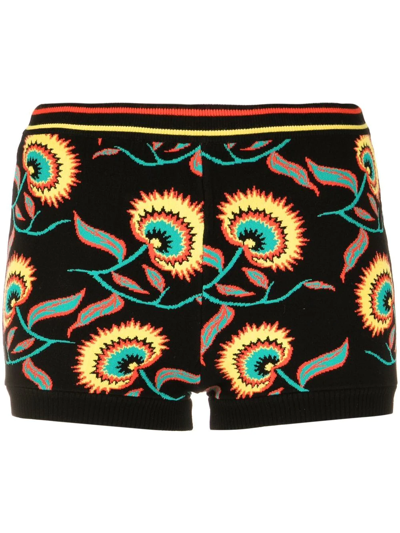 Paco Rabanne Black Knitted Shorts With Floral Jacquard Motif