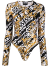 Versace Jeans Couture Top Lycra Print Brush Couture Body In Black