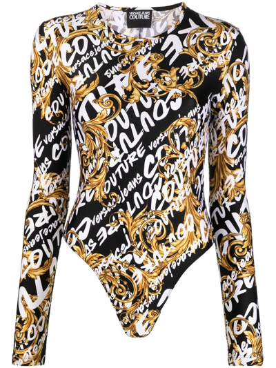 Versace Jeans Couture Top Lycra Print Brush Couture Body In Black