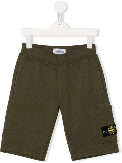 Stone Island Kids' Logo-patch Cotton Track Shorts In Green