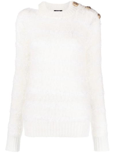 Balmain Buttoned Crew-neck Jumper In White