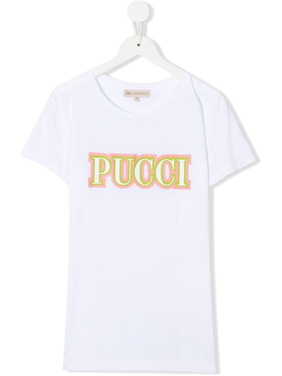 Emilio Pucci Junior Kids' Logo-print Cotton T-shirt In White