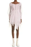 Zimmermann Rhythmic Off The Shoulder Long Sleeve Tulle Minidress In Lilac