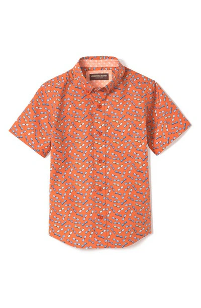 Johnston & Murphy Kids' Sunglasses Print Short Sleeve Button-down Shirt In Orange