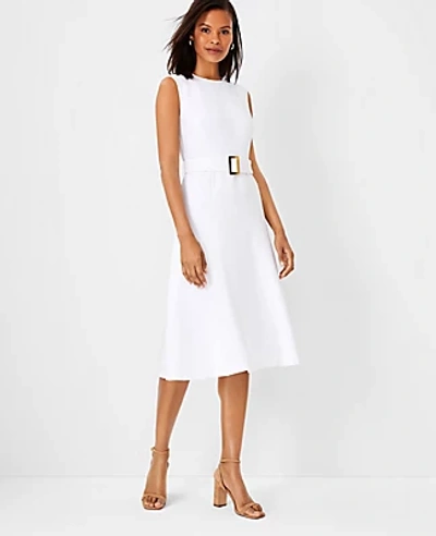 Ann Taylor Petite Belted Flare Dress In White