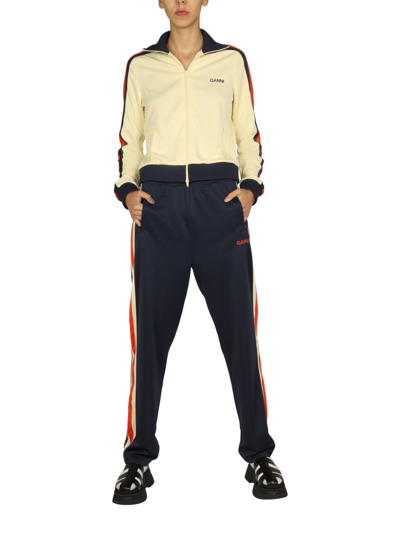 Ganni Logo Embroidery Jogging Pants In Blue