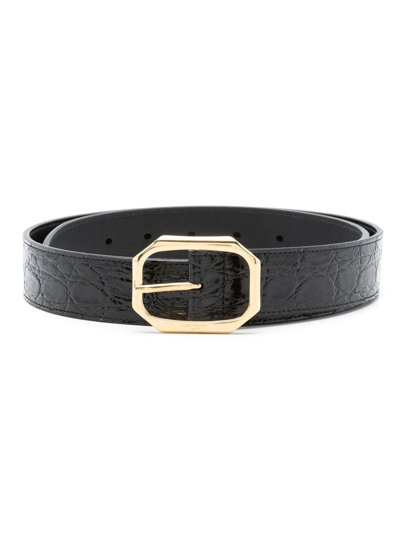 Saint Laurent Black Frame Buckle Mock Croc Leather Belt