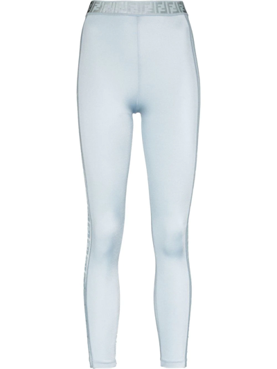 Fendi Ff Monogram Logo Leggings In Sky Blue