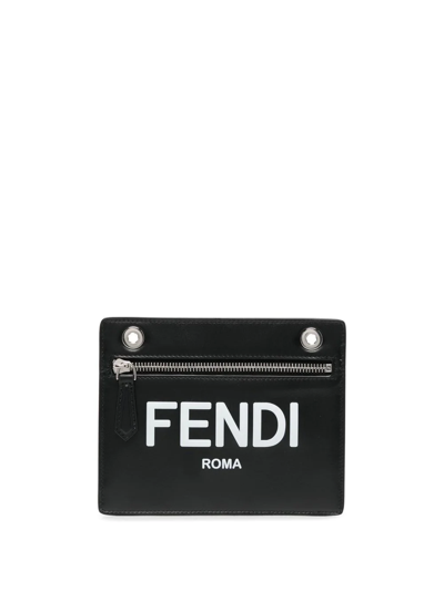 Fendi Logo-print Zip Wallet In Black