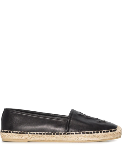 SAINT LAURENT EMBOSSED-LOGO LEATHER ESPADRILLES