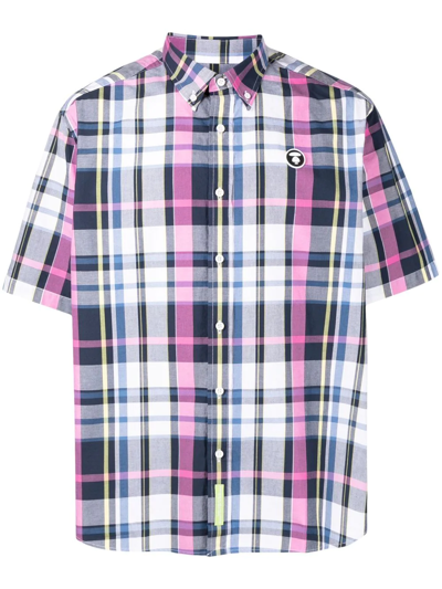 Aape By A Bathing Ape Short-sleeve Check-print Shirt In Blau