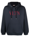 Valentino Vltn Embroidered Cotton Jersey Hoodie In Blau