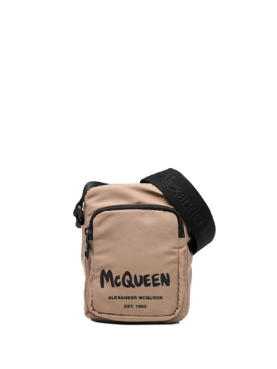 Alexander Mcqueen Mini Urban Biker Messenger Bag With Logo In Neutrals