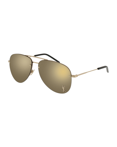 Saint Laurent Classic 11 Monochromatic Aviator Sunglasses In Gold