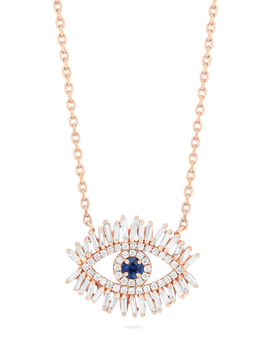 Suzanne Kalan Medium Blue Sapphire Evil Eye Pendant Necklace With Diamonds In Rose/gold
