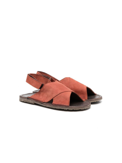 Pèpè Kids' Crossover Suede Sandals In 褐色