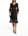 Tadashi Shoji Pleated Sequin Lace-trim Dress In Black
