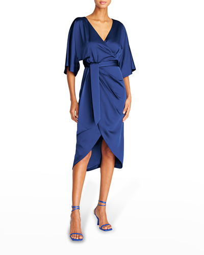 Theia Alicia Faux-wrap Cocktail Dress In French Navy