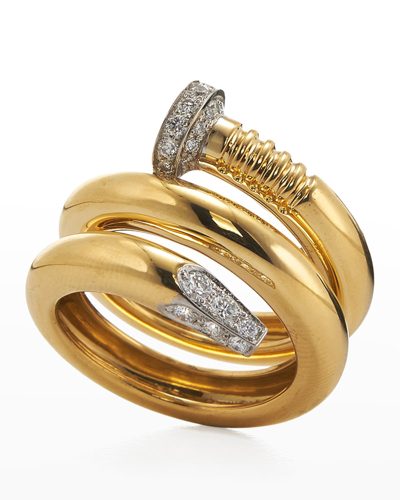 David Webb 18k Diamond Hammered Nail-shaped Ring In Yellow Gold