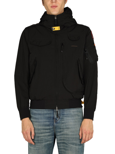 Parajumpers Logo-patch Hooded Bomber Jacket In Black