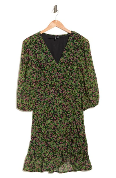 Vero Moda V-neck Ruched Mini Dress In Green Floral