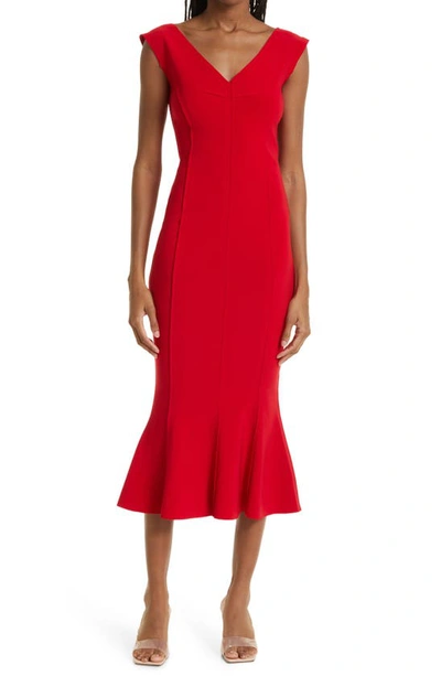 Norma Kamali Grace Paneled Pleated Stretch-jersey Midi Dress In Red