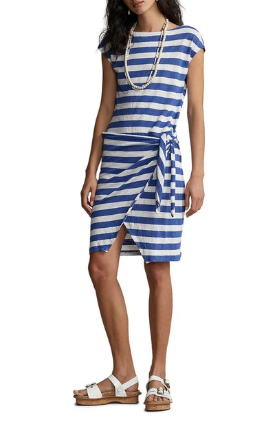 Polo Ralph Lauren Stripe Side Tie Slubbed Linen Dress In Liberty/ White Stripe