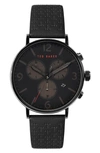 Ted Baker Barnett Backlight Chronograph Leather Strap Watch, 41mm In Black/ Black/ Black