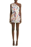Saint Laurent Strapless Floral Pattern Pleated Mini Dress In Multicolore