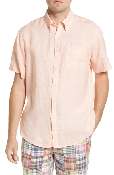 Brooks Brothers Regent Fit Short Sleeve Linen Button-down Shirt In Peach