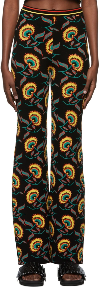 Rabanne Jamaican Flower Straight Leg Jacquard Pants In Nero