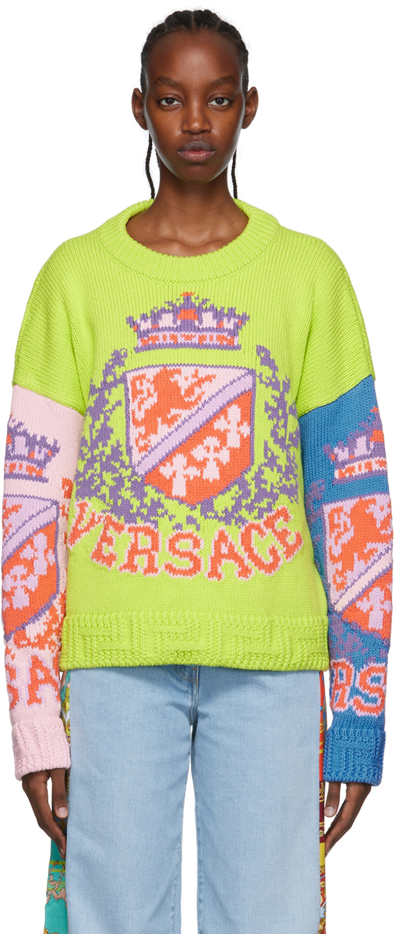 Versace Royal Rebellion Knitted Jumper, Female, Print, 44 In Yellow