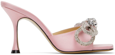 Mach & Mach Double Bow Crystal-embellished Satin Mules In Pink