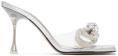 Mach & Mach Double Bow Crystal-embellished Leather And Pvc Mules In Neutrals