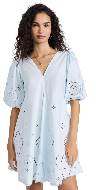 Ganni Broderie Anglaise Organic Cotton-poplin Mini Dress In Illusion Blue