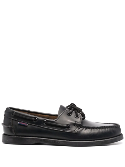 Sebago Lace-up Leather Boat Shoes In Black