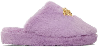 Versace Purple Fuzzy Medusa Slippers In Z1043 Lavander