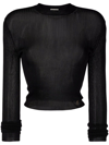 Saint Laurent Black Long Sleeved Ribbed Top