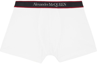 Alexander Mcqueen Men's Unselvedge Cotton-stretch Logo Boxer Brief In White
