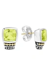 Lagos 18k Gold And Sterling Silver Caviar Color Stud Earrings With Green Quartz In Green Quartz