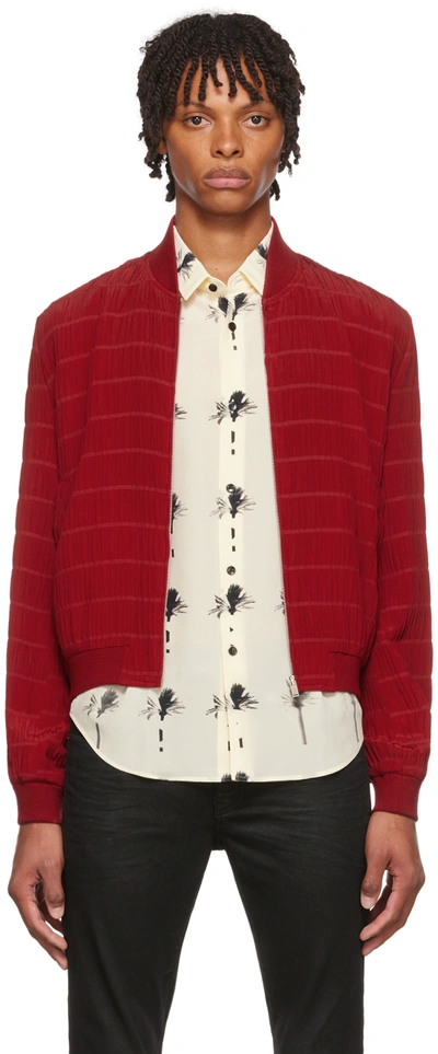 Saint Laurent Teddy Smocked Silk-blend Crepe De Chine Bomber
