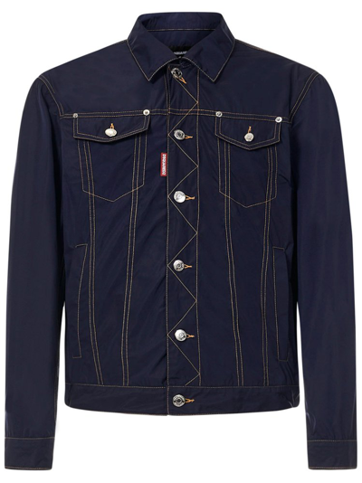 Dsquared2 Logo Patch Button Fastening Jacket In Navy
