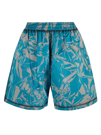 Aries Abstract Pattern Logo Patch Shorts In Blue