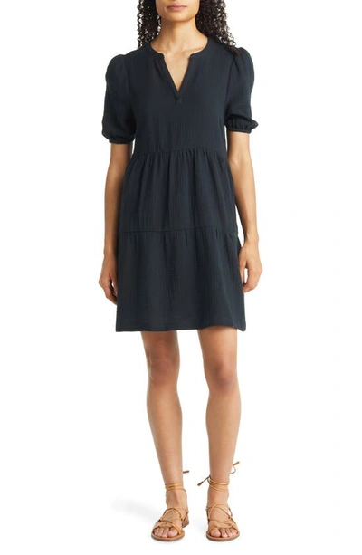 Marine Layer Jamie Short Sleeved Mini Dress In Black | ModeSens