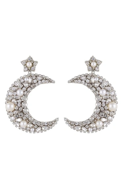 Deepa Gurnani Lavender Crystal Crescent Earrings In Silver