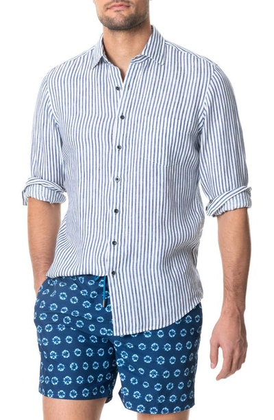 Rodd & Gunn Port Charles Stripe Linen Button-up Shirt In Deep Ocean