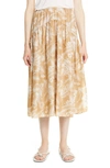 Vince Gathered Printed Silk Midi Skirt In Neutral